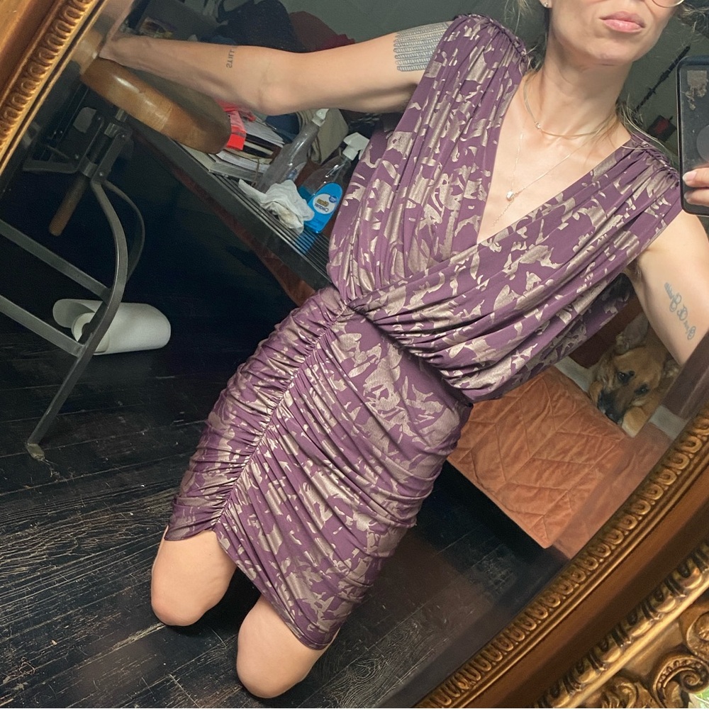 Alice by Temperley Purple and Gold Draped Dress